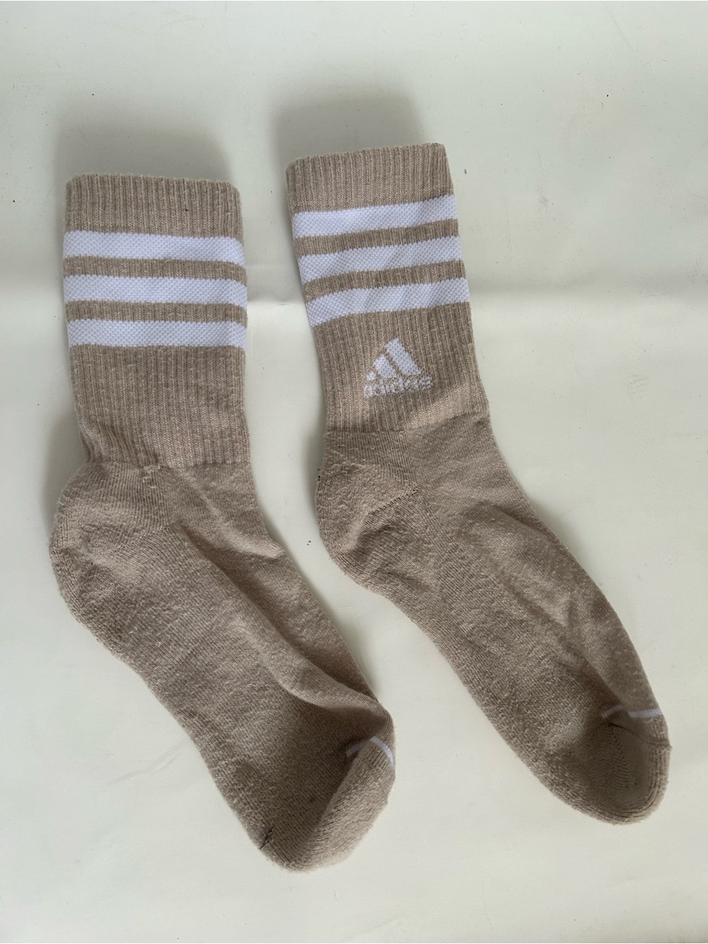 Adidas Crew Socks - Beige with White Stripes